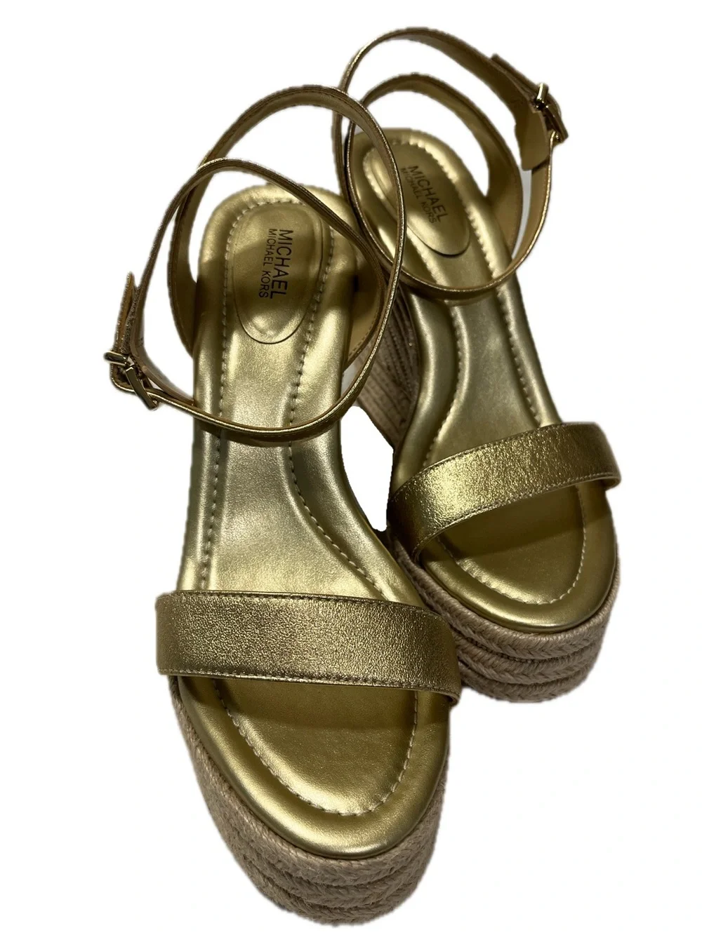 Michael Kors Metallic Gold Espadrille Wedge Sandals Platforms Women’s Size 8.